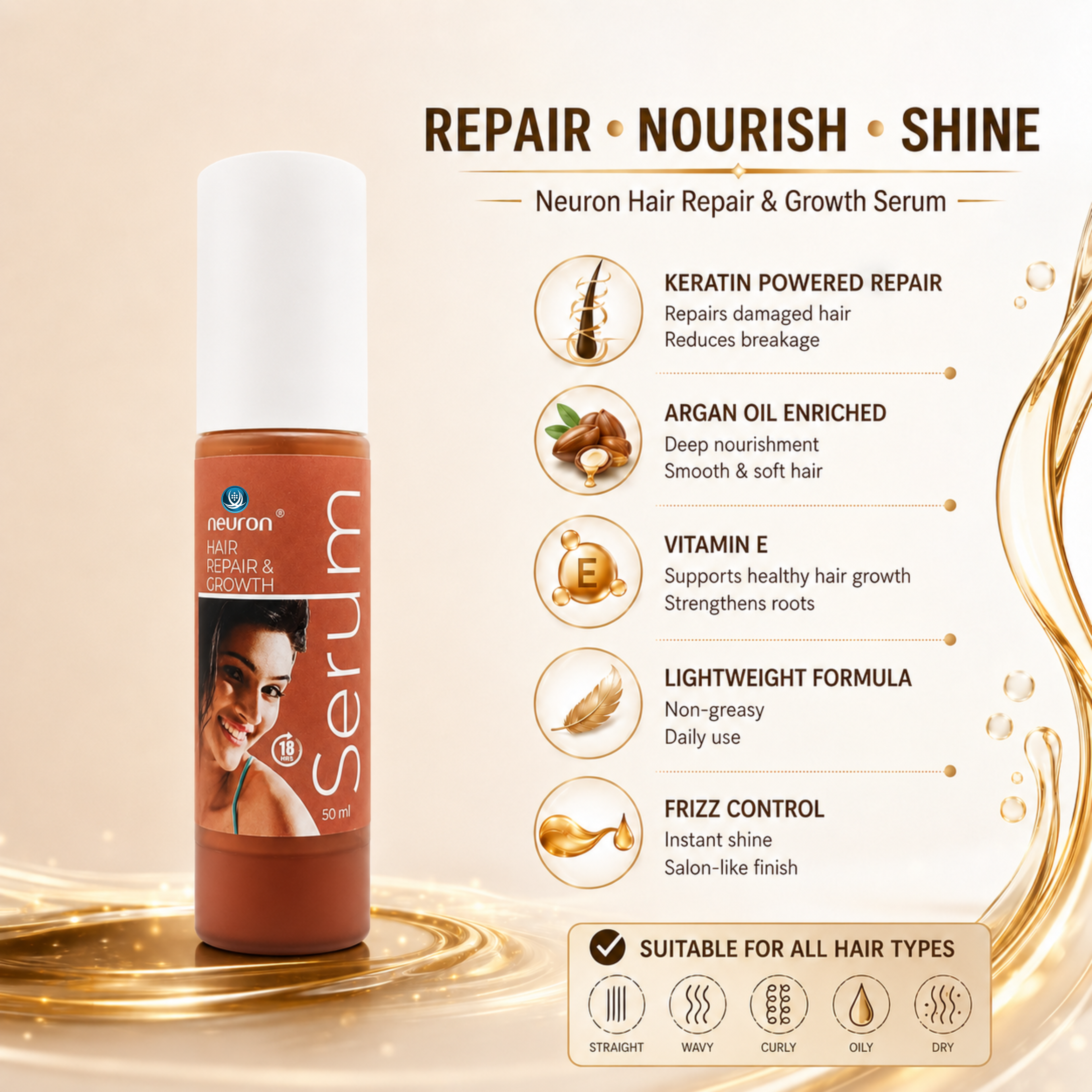 Neuron Hair Repair & Growth Serum 50ml | Keratin & Argan Oil |